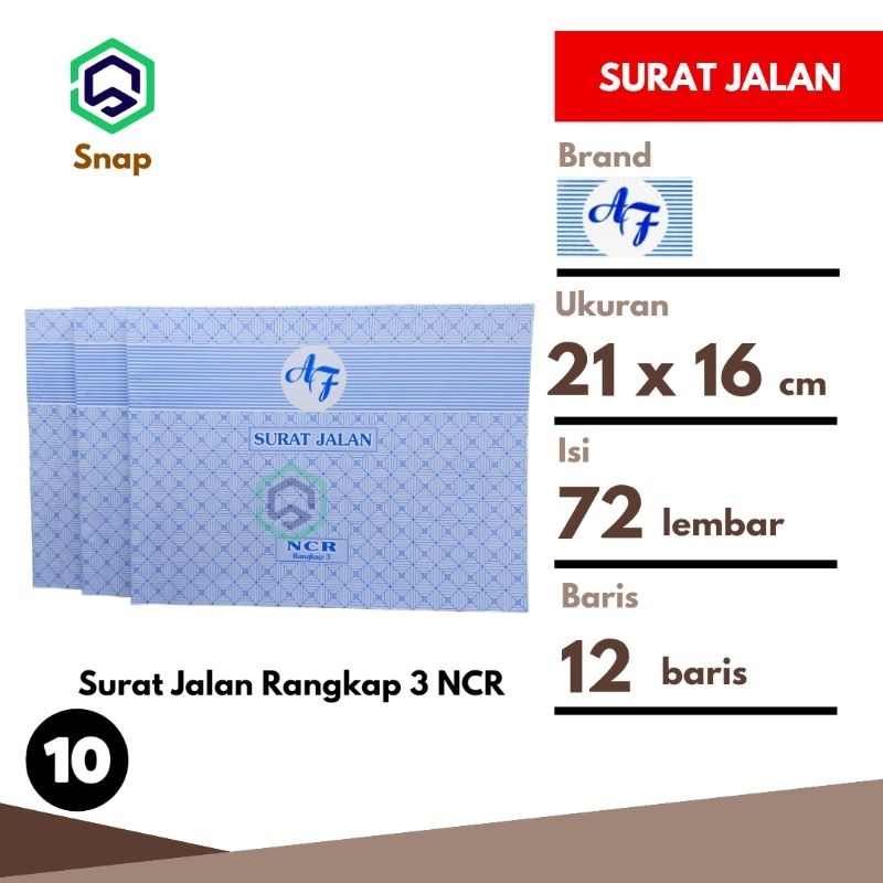 

Surat Jalan Rangkap 3 AF 3 Ply 72 Lembar Per 10 Buku