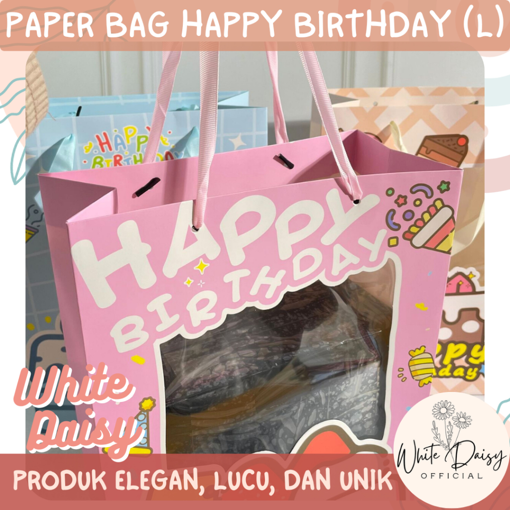 

Paper bag Happy Birthday (Large) premium lucu imut tas hampers Besar