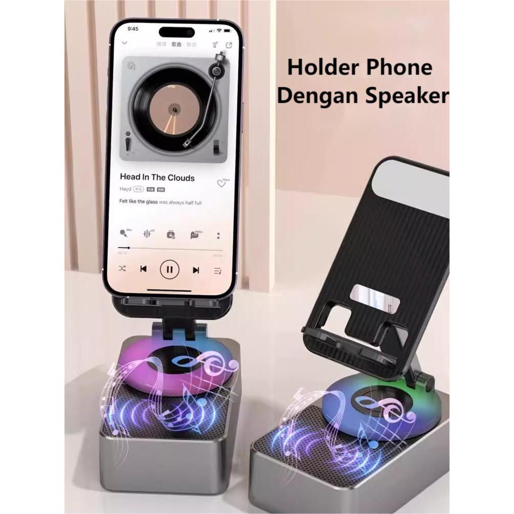 【Garansi &amp; Ready】UNIG Folding Dekstop Cell Phone Stand with Wireless Bluetooth Speaker and Anti-Slip Base HD Surround Sound Perfect for Home and Outdoors with Bluetooth Speaker for Desk Compatible with iPhone/ipad/Samsung Galaxy