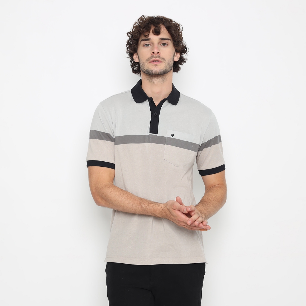 MATSUDA Fujinomiya Warna Grey Polo Pria Jumbo Size Katun Kaos Stripe