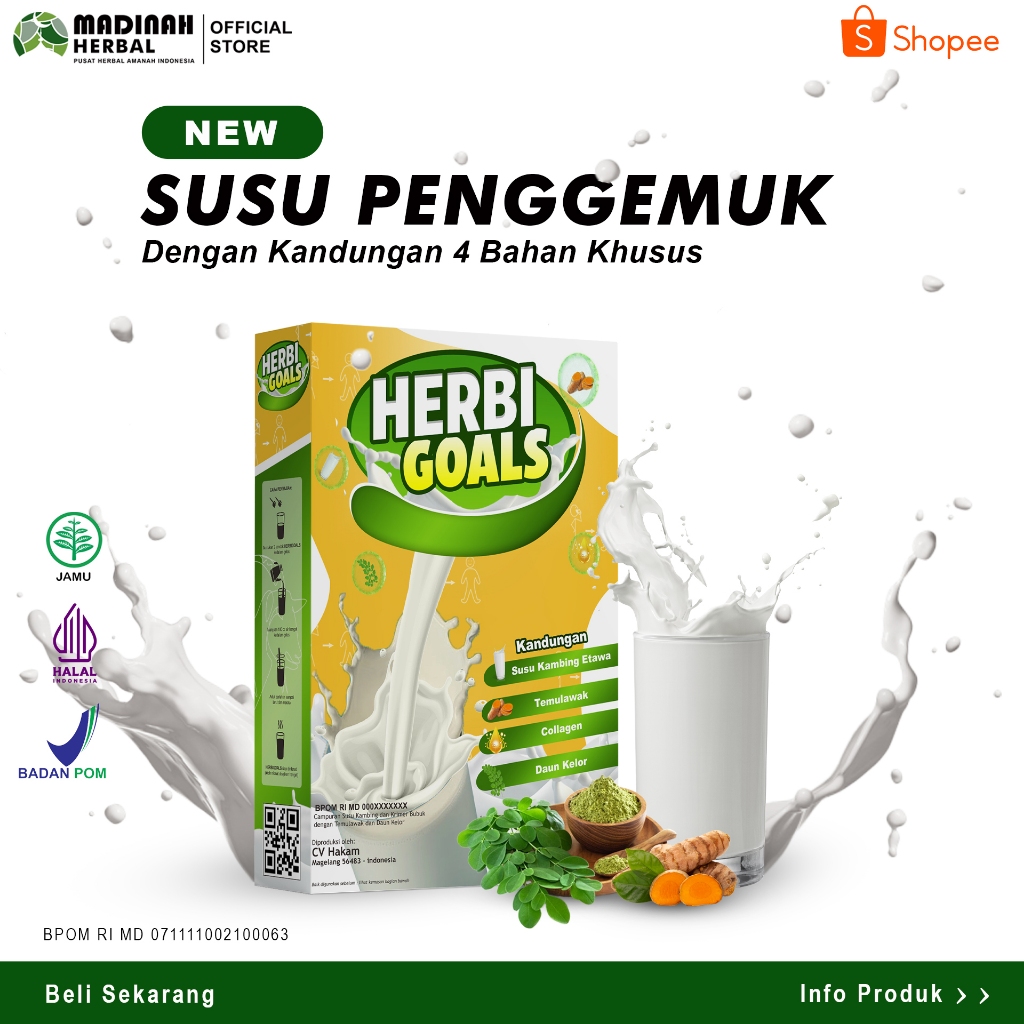 

Herbi Goals - 100% Original Susu Penggemuk Penambah Berat Badan & Nafsu Makan Tingkatkan Kalori Kualitas Tinggi & Menambah Nutrisi Tubuh