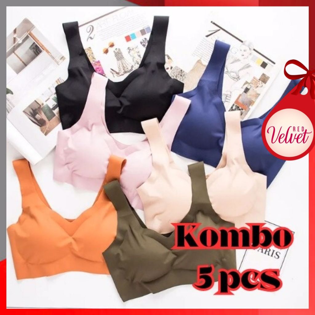 RV® Bundle 5 Pcs Bra Size L Wanita Sport Pakaian Dalam Wanita BH Nyaman Motif Polos Kualitas Tinggi 1223