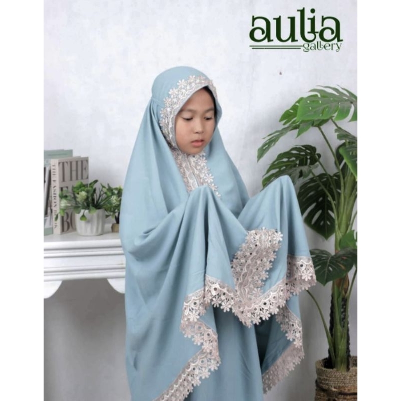 mukena anak kaisya 2in1 lurus aplikasi renda ziper (4-12 thn)size( L+XL)