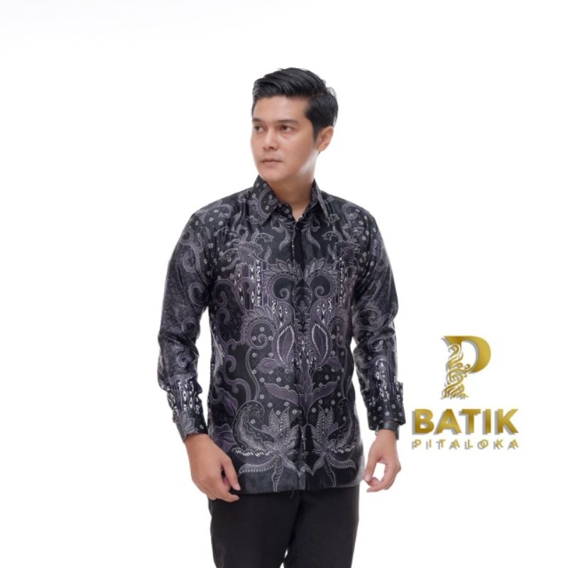 Pitaloka - Baju Batik Pria - Kemeja Batik Pria Lengan Panjang - Bahan Semi Sutra