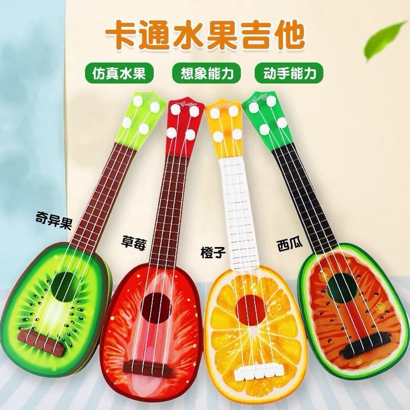 gitar ukulele bermotif buah buahan