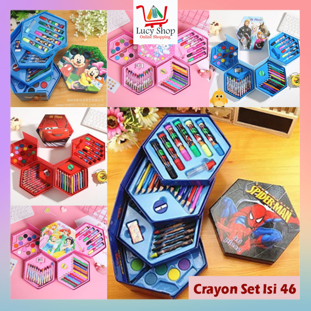 

Crayon Set Isi 46 Pensil Warna Spidol Cat Air Alat Lukis Mewarnai Kartun Anak