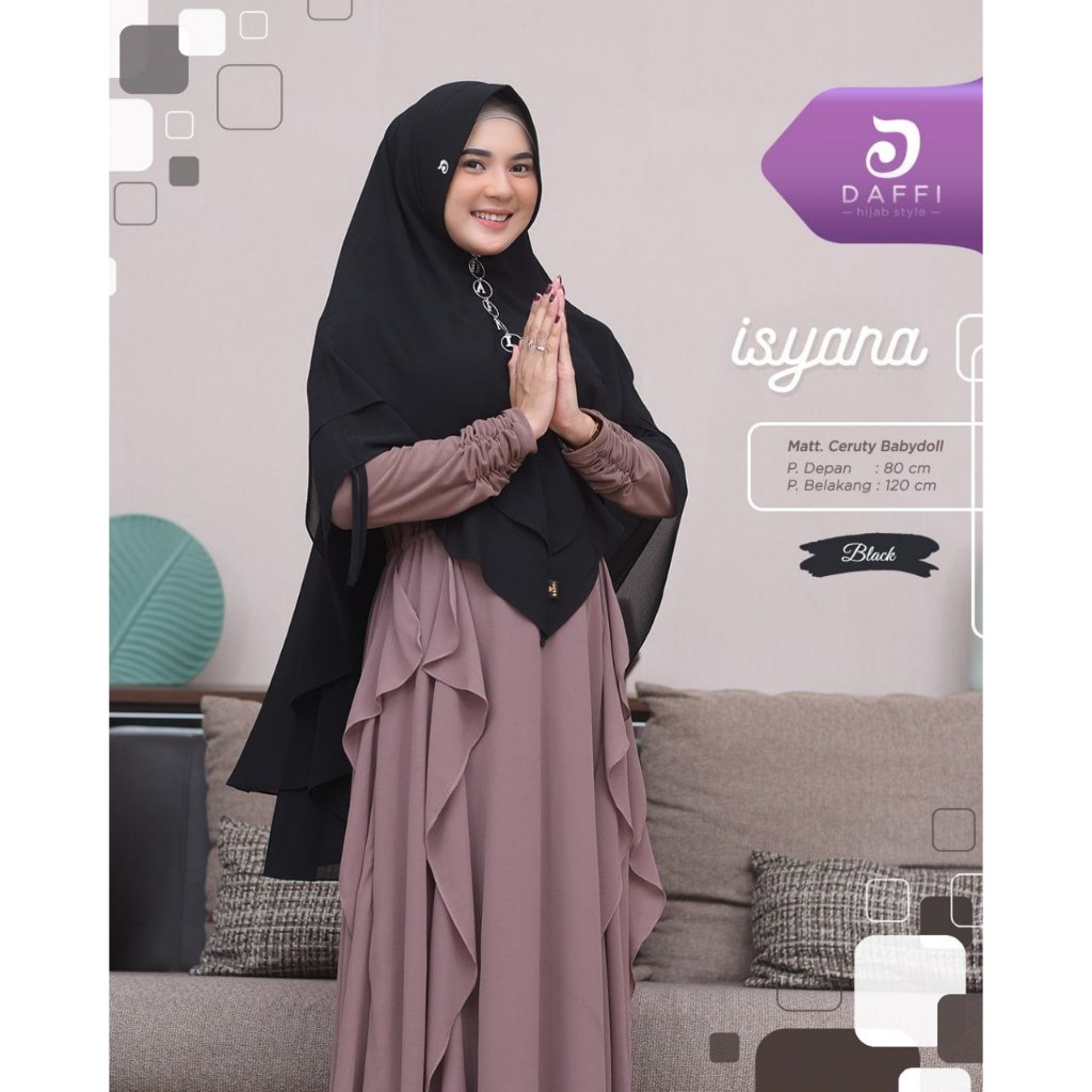 Daffi Hijab Series Isyana / Warna Hitam / Hijab Instan / Hijab Ceruty