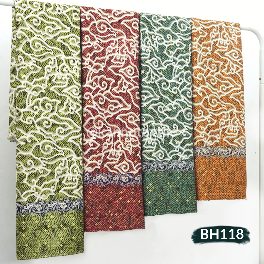 KAIN BATIK HALUS SEMI SUTRA BH118 MOTIF MEGA MENDUNG WARNA LEMON/MERAH/HIJAU/ORANYE