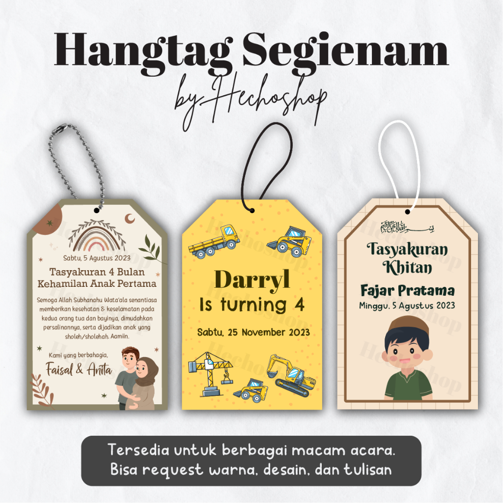 

Hang Tag Segienam / Hang Tag Souvenir / Hang Tag Berbagai Acara - by HECHOSHOP