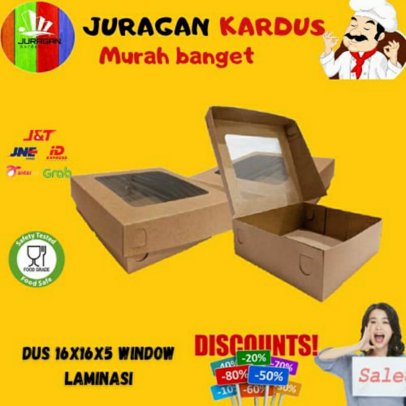 

Dus Kraft Laminasi 16x16x5/Dus roti/Dus Snack Dus Jendela