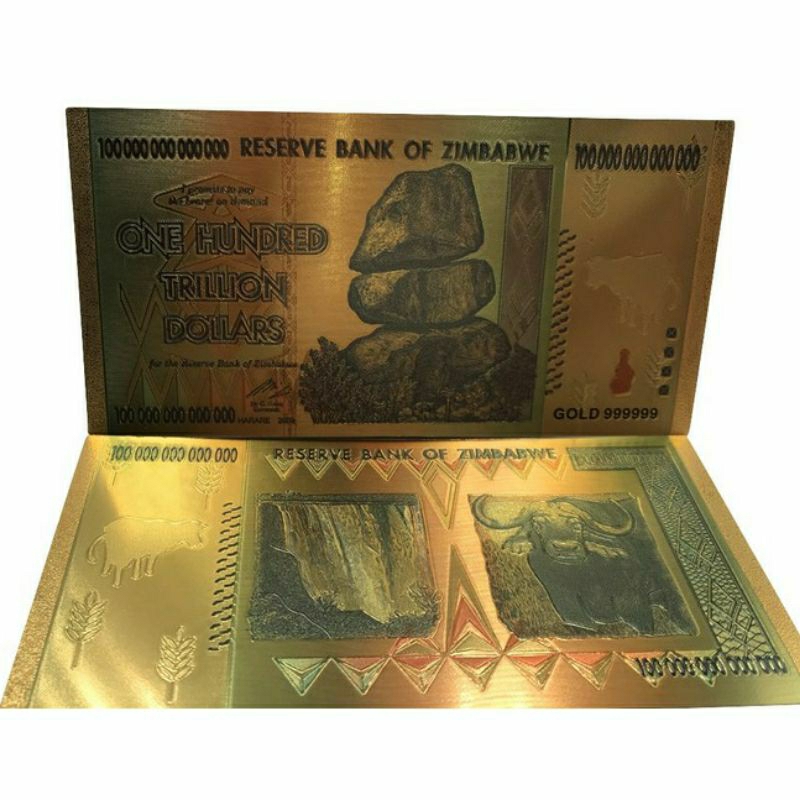 Souvenir uang gold foil 100 triliun zimbabwe