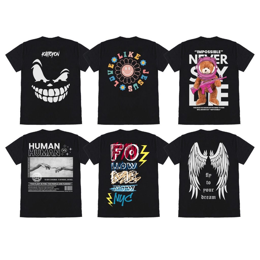 Kaos Distro Lengan Pendek Pria Wanita Unisex Human Street Urban Sayap Malaikat Love Live Bear Beruan