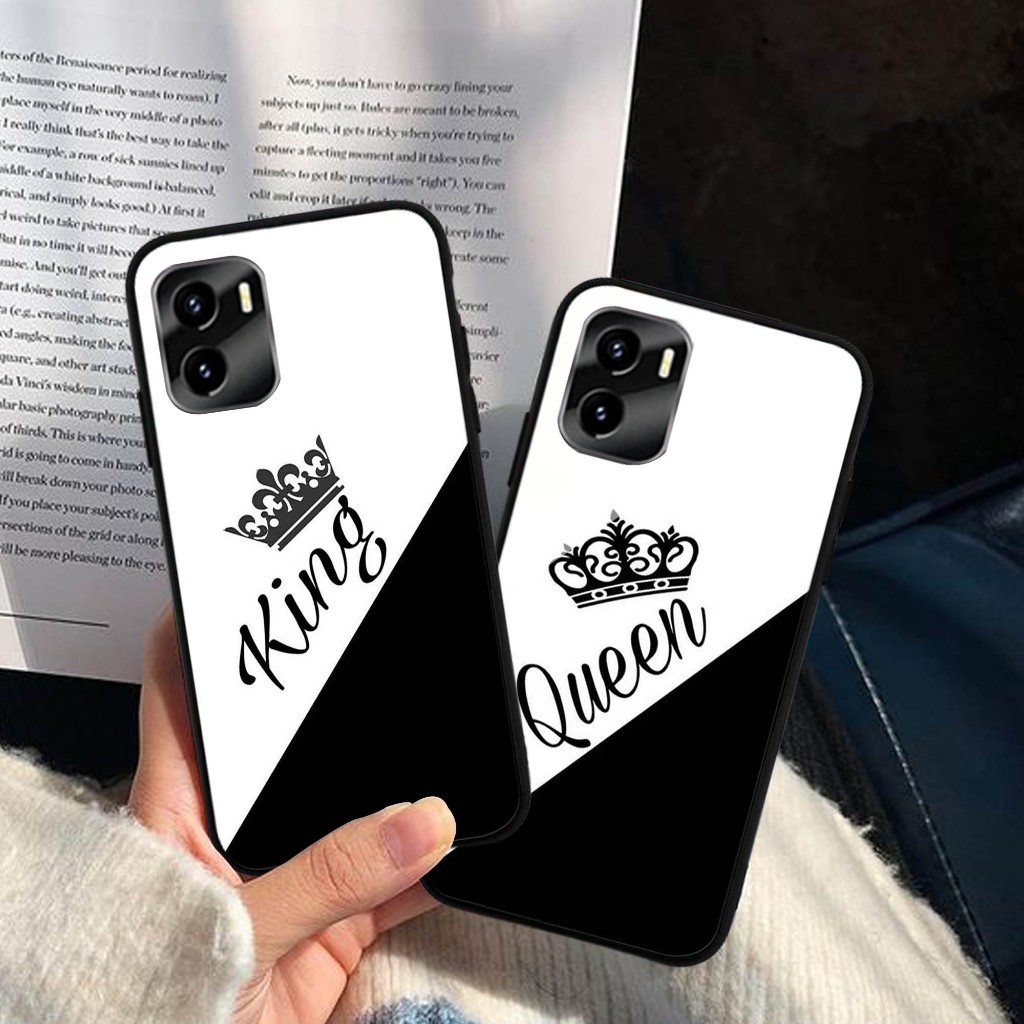 (J57) Casing Hp Case Glass Kaca Couple King Queen For All Type Hp Samsung Oppo Vivo Xiaomi Realme Ip