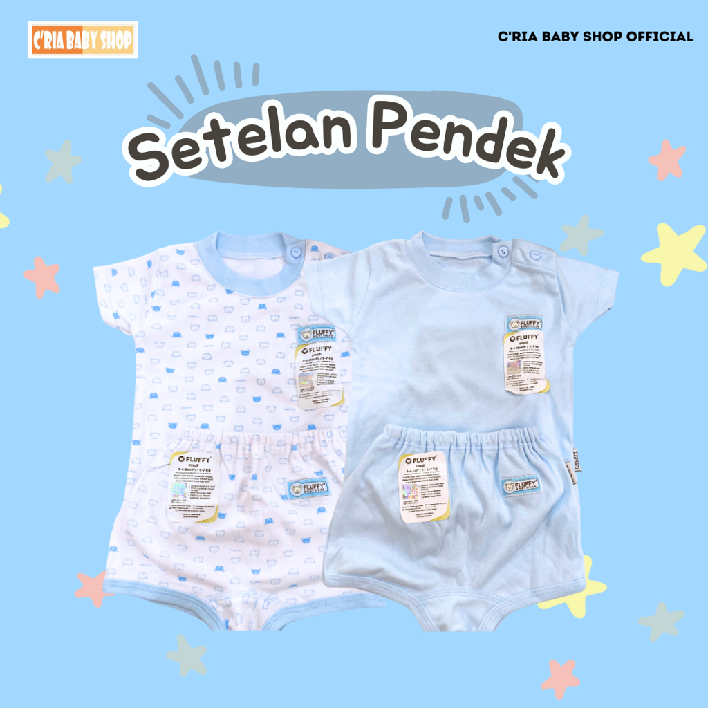 CRIA OFC Setelan Pendek Bayi Fluffy 3-6 bulan | Baju Bayi 3 6 bulan murah