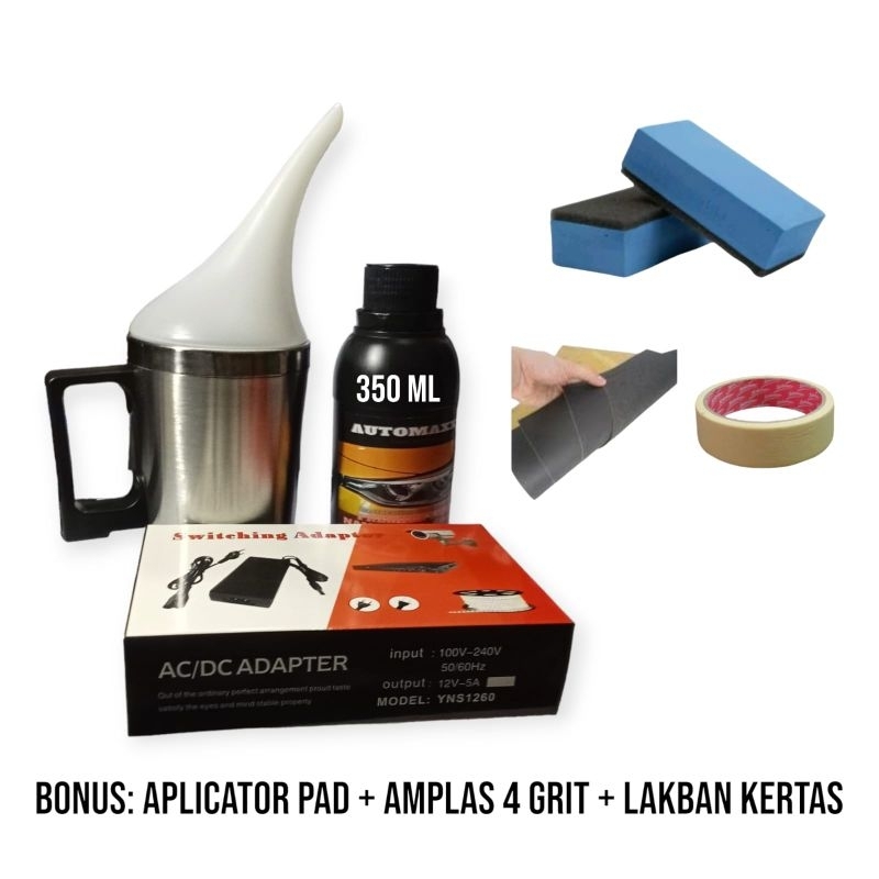 Alat Nano Burn Coating Headlamp & Liquid premier Nano burn Coating 350  ml  ( Aplicator Pad + Amplas