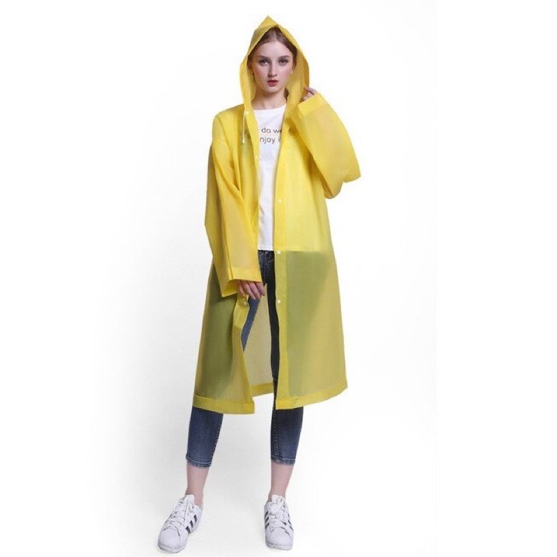 Jas Hujan Dewasa Model Poncho Waterproof Bahan EVA Tebal / Jas Hujan Mantel Korea + Hoodie Semi Tran