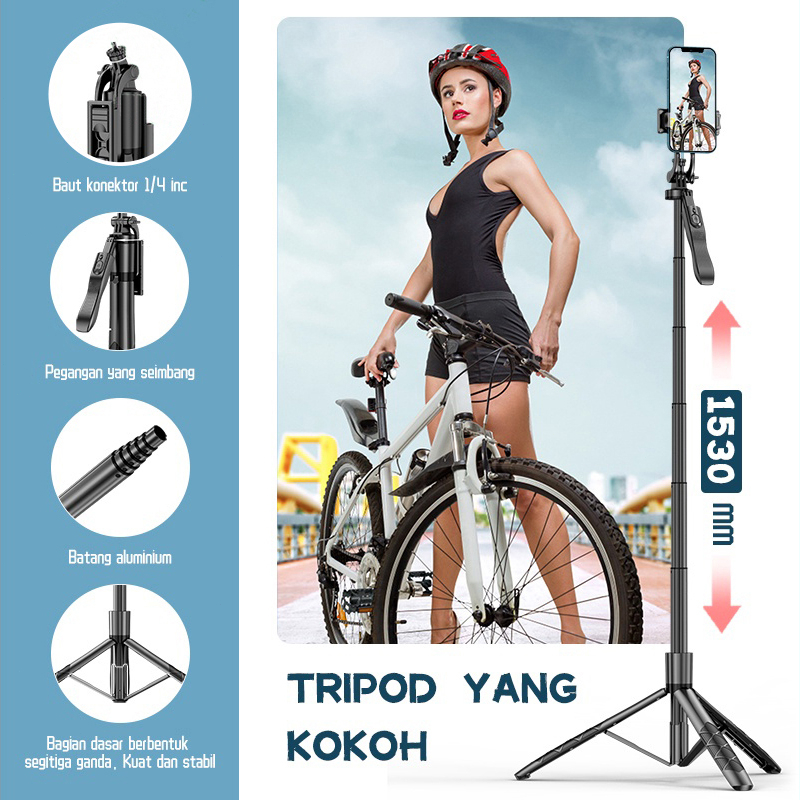 L16 Tongsis Tripod lampu LED Gimbal Stabilizer Bluetooth Selfie Stick Remote with LED 360° Rotate Tripod HP Kamera DSLR Tongsis 1530MM dengan 1/4 Antarmuka &amp; Pegangan Keseimbangan