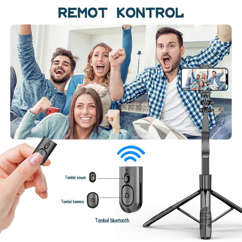 L16 Tongsis Tripod lampu LED Gimbal Stabilizer Bluetooth Selfie Stick Remote with LED 360° Rotate Tripod HP Kamera DSLR Tongsis 1530MM dengan 1/4 Antarmuka &amp; Pegangan Keseimbangan