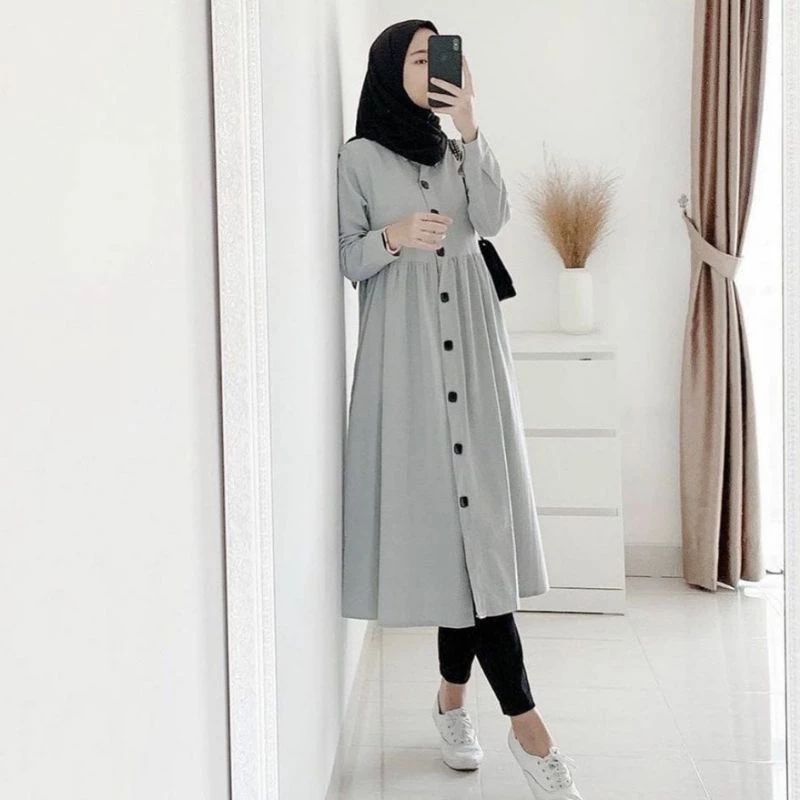 DZUVIA TUNIK NEDA MUSLIM POLOS FULL KANCING Baju Tunik Atasan Wanita Busui Remaja Long Tunik Muslim