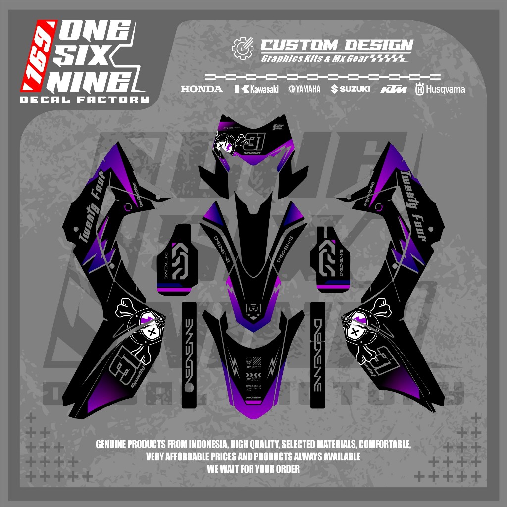 Decal Crf Oneonenine Ungu Simple - Decal Supermoto - Free Custom Design
