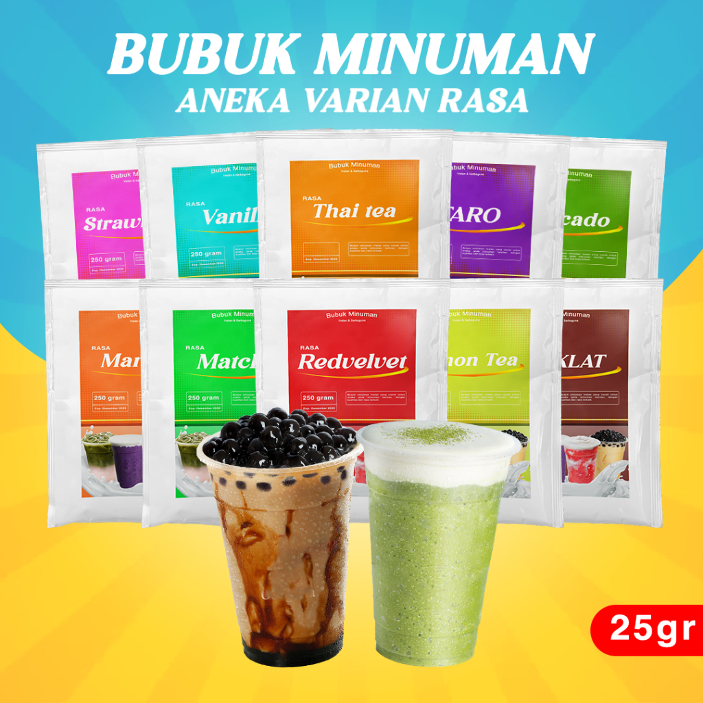 

BUBUK MINUMAN RASA 25G / BUBUK MINUMAN ANEKA RASA / SERBUK MINUMAN 25G / BUBUK MINUMAN BOBA / BUBUK MINUMAN KEKINIAN 25G / SERBUK MINUMAN KEKINIAN