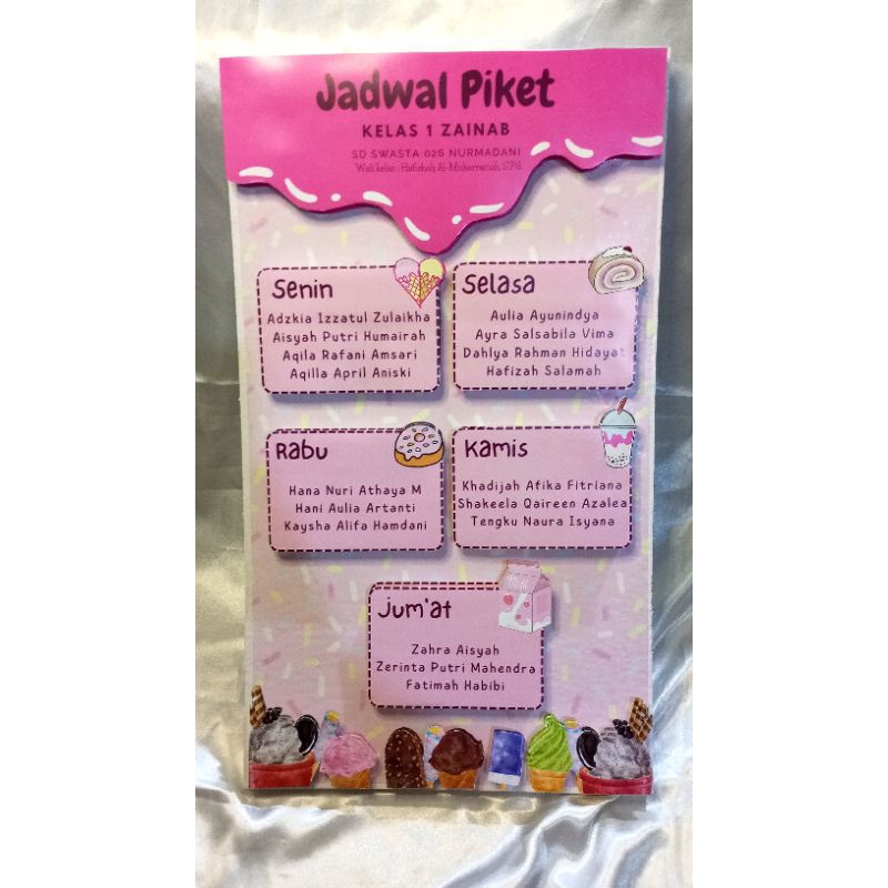 Daftar pelajaran jadwal pelajaran 3D/ jadwal piket sekolah custom/ jadwal pelajaran custom