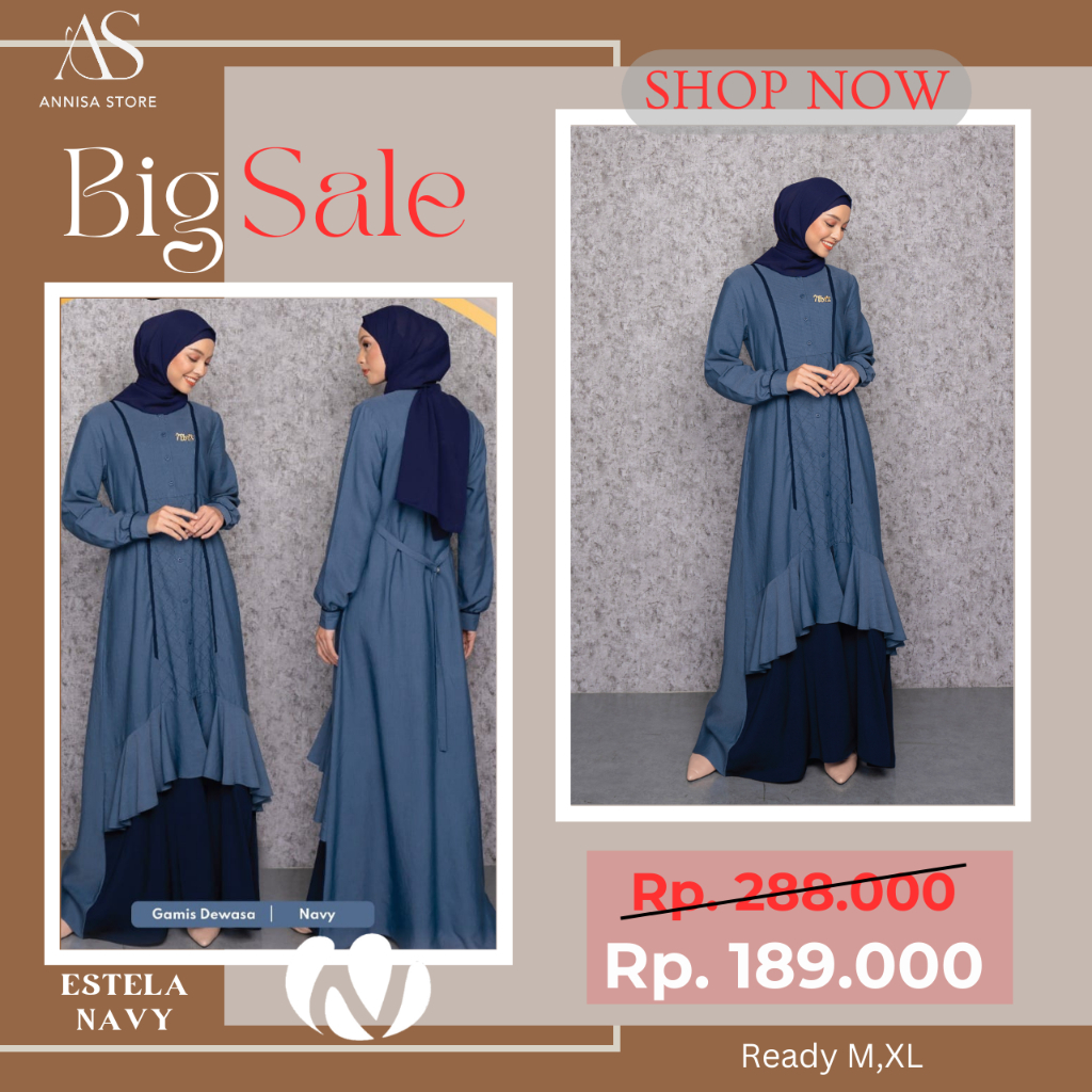 PROMO BIG SALE AKHIR TAHUN BAJU NIBRAS ESTELA GAMIS NAVY | BAJU GAMIS BUSUI ESTELA WARNA NAVY