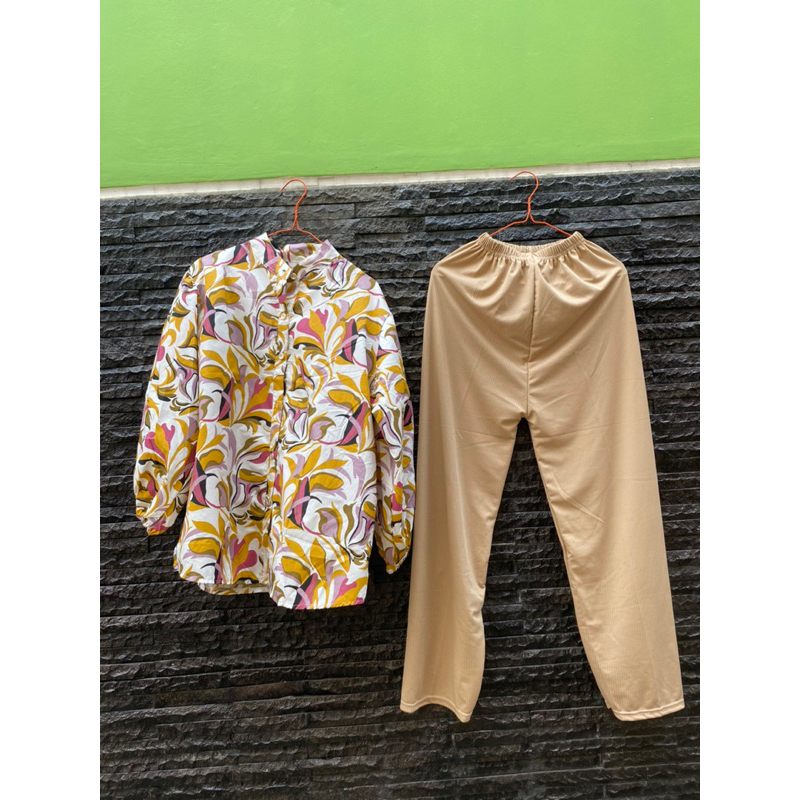 FREE BELT Setelan Tunik Kemeja Gracia Wanita Kekinian | One Set Setelan Wanita Termurah