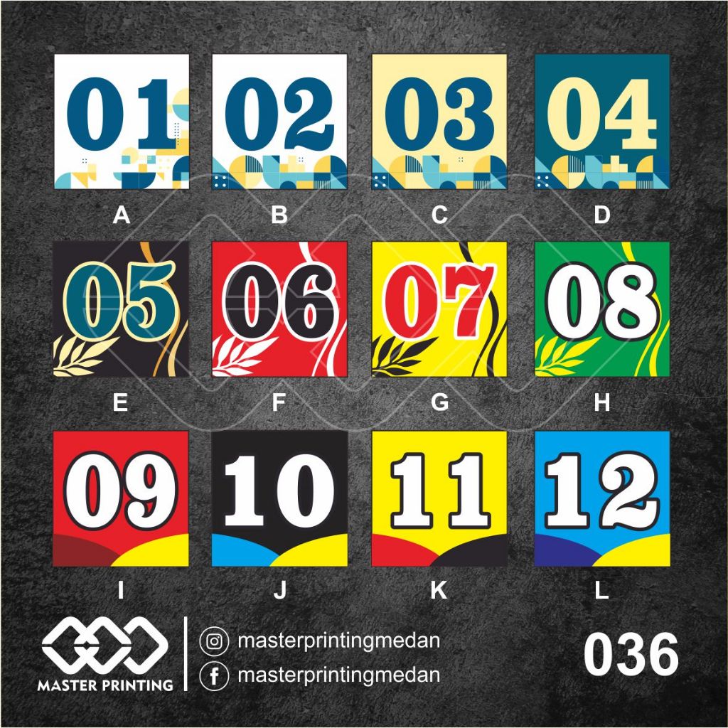 

036 - Stiker Nomor Meja, Kamar, Pintu, dan Rumah, Sticker Vinyl, Tahan Air, Termurah, Bisa Custom