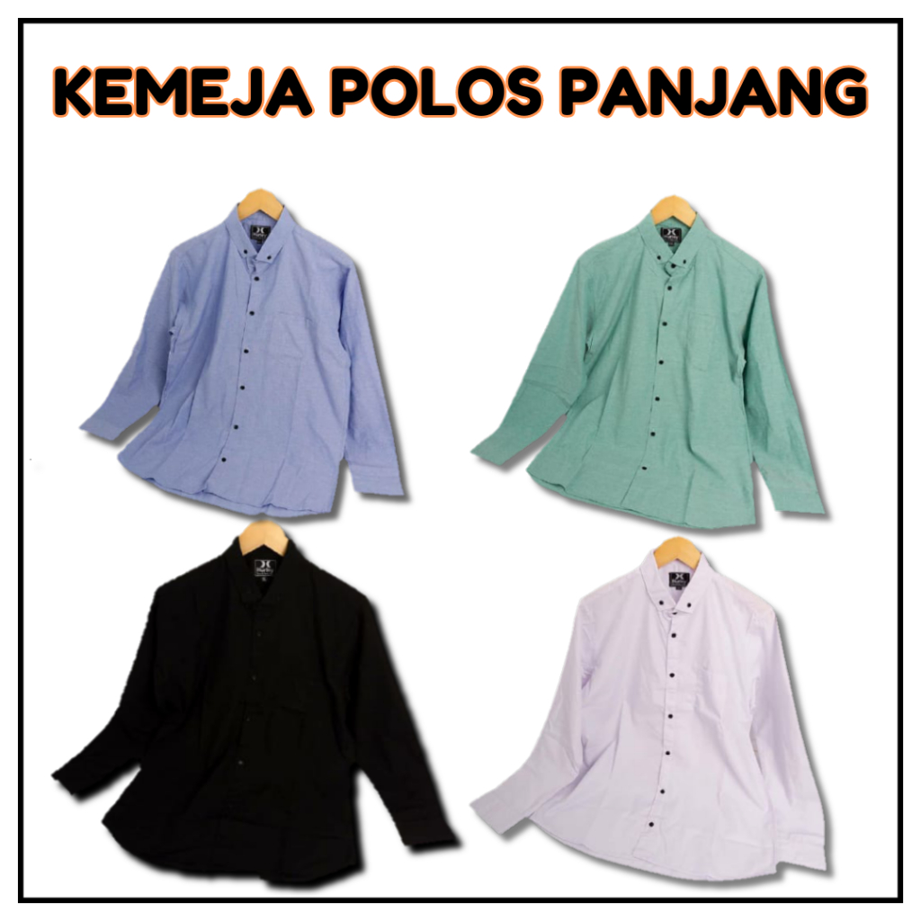 Kemeja Pria Polos Lengan Panjang bahan katun Casual Jumbo Warna hitam putih sage green biru muda mer