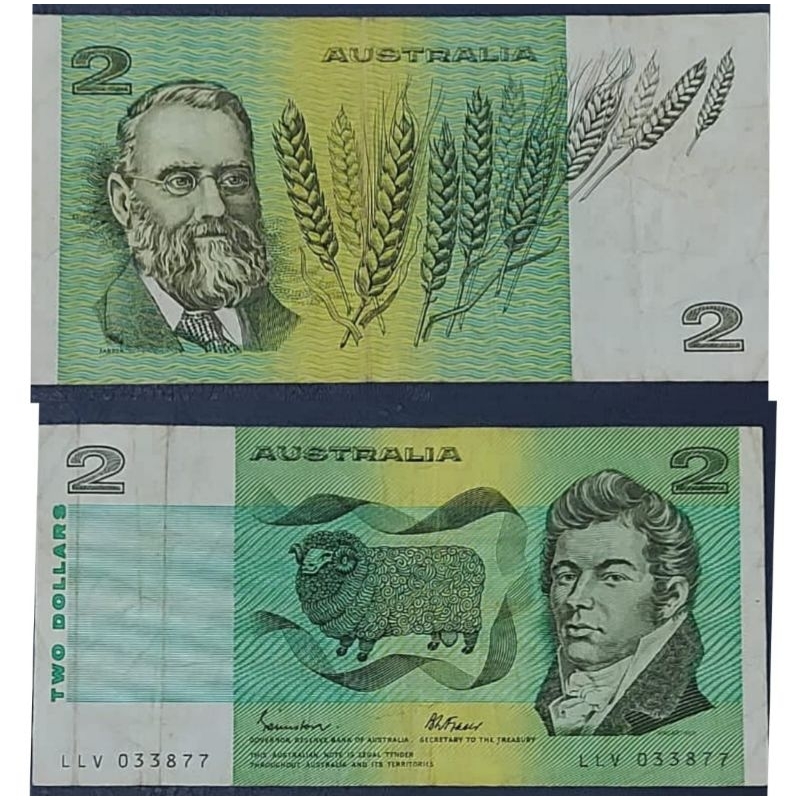 Uang Asing Negara Australia 2 Dollar Kondisi Kertas XF Bagus Utuh Renyah Dijamin Original 100%