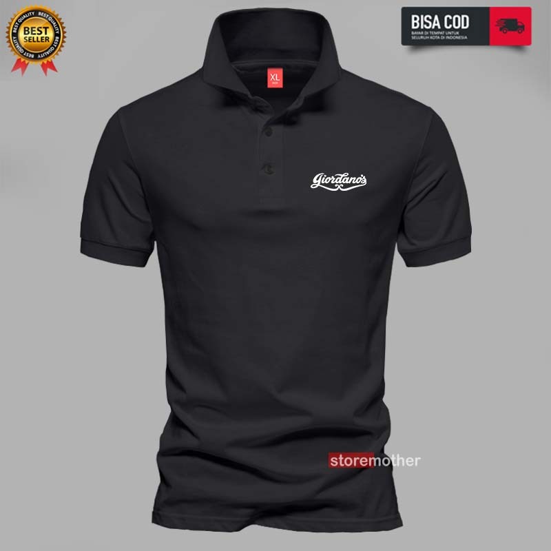 Kaos Polo Shirt Kerah Bisa Custom Giordano Text Putih | Kaos Kerah Pria | Kaos Seragam Lengan Pendek