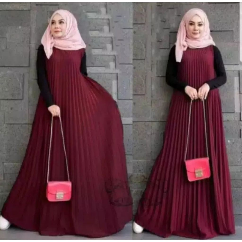 PROMO LONG DRESS PLISKET PREMIUM//GAMIS PLISLKET TANPA LENGAN JUMBO