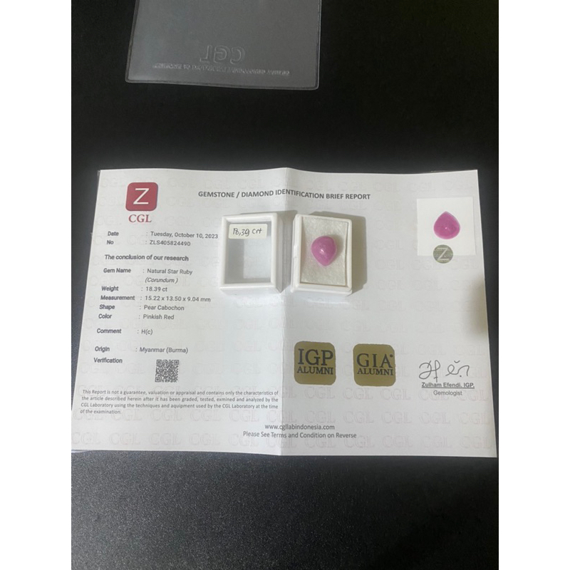 Big size Natural Ruby Star Myanmar Burma (Corundum) 18.39carat By CGL