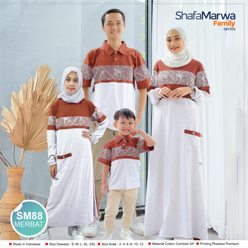 Shafamarwa Kaos Sarimbit keluarga Couple Family Dress Gamis Series Ayah Bunda Anak SM88 Merah Bata S