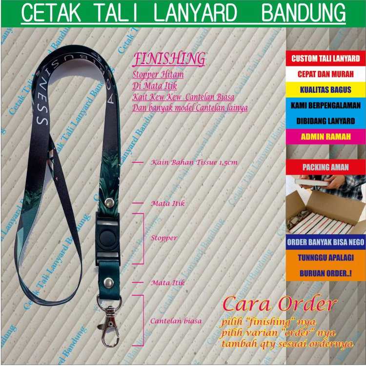 

Cetak tali lanyard id card printing 2 cm 2 sisi/tali lanyard printing id card bahan tisu