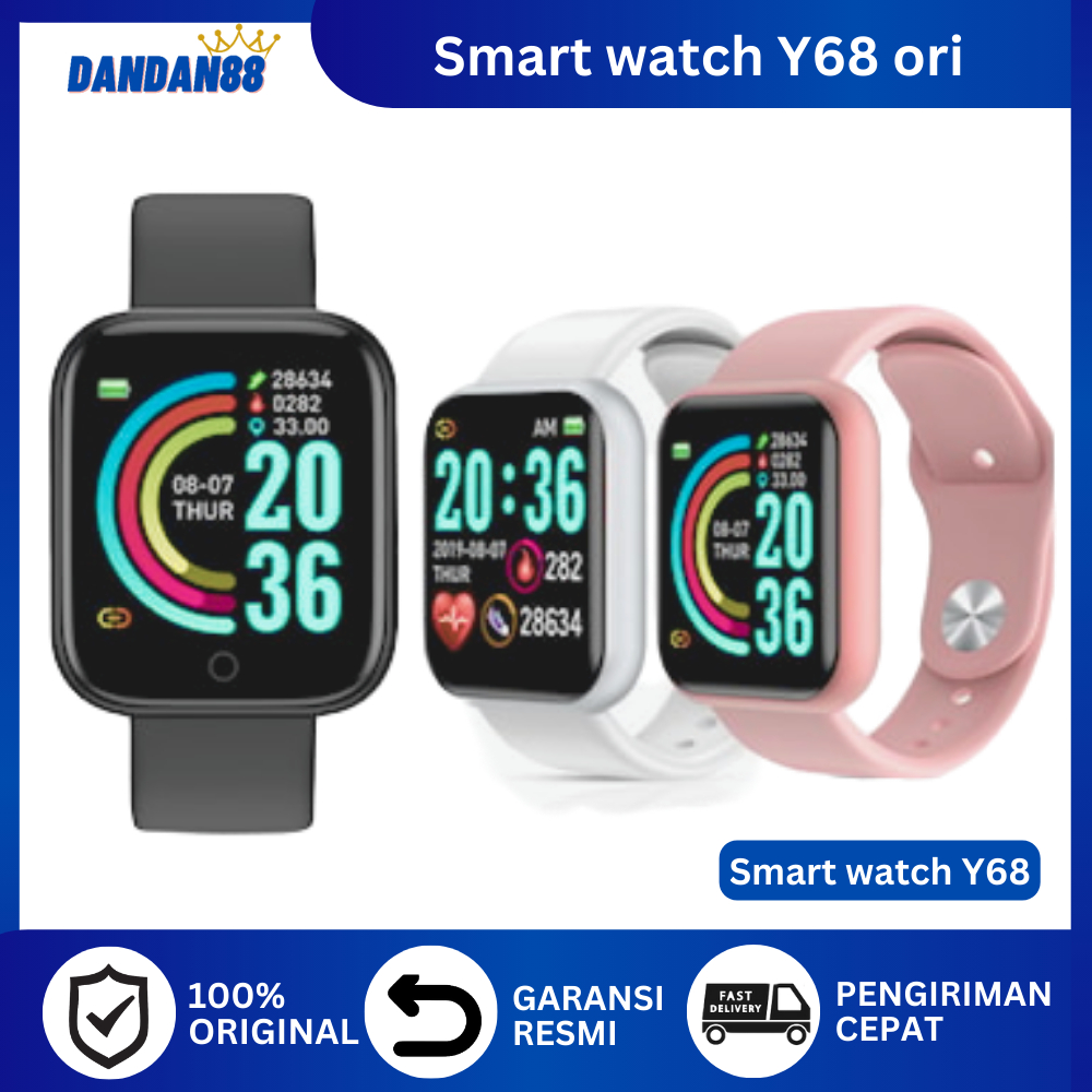 Jam Tangan Smartwatch Pria Wanita Tahan Anti Air Smart Watch Y68 Digital Led Pintar Kesehatan Murah 