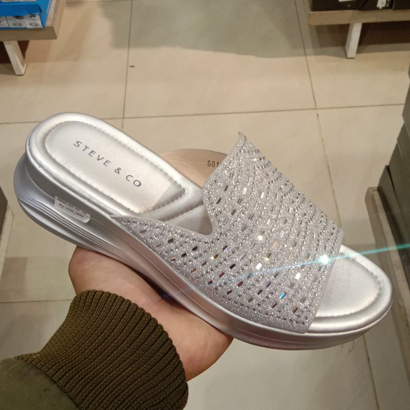 PROMO WEDGES STEVE & CO RINGAN KEKINIAN ORNAMEN PERMATA KELAP-KELIP || SANDAL WEDGES WANITA STEVE & 