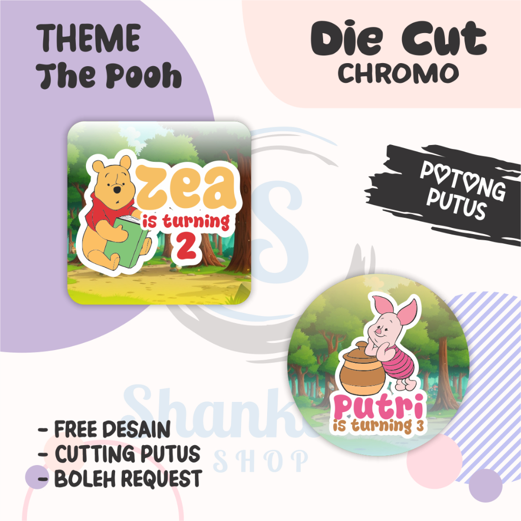

Stiker Label Ulang Tahun THEME THE POOH / Stiker Ulang Tahun Bahan Chromo / Stiker Ultah Murah / Stiker Label Efek Hologram