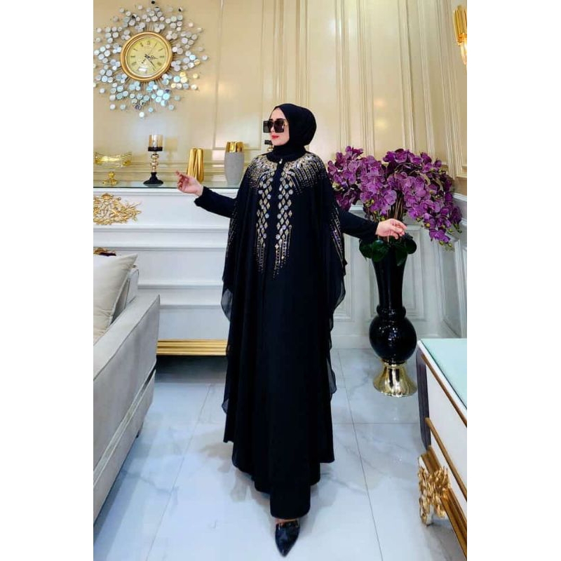 KAFTAN KALONG ABAYA DUBAI HITAM GAMIS UMROH POLOS MIX  MUTIARA