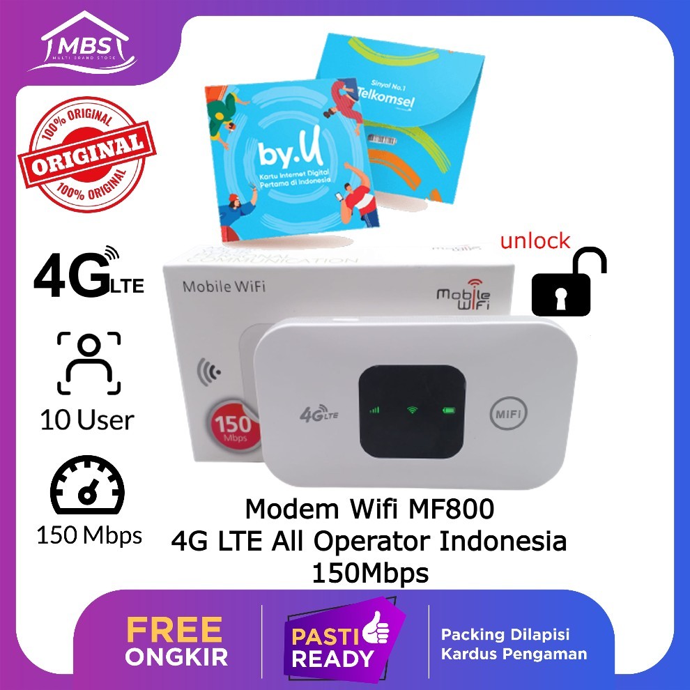 MF800 Mifi Modem Wifi 4G LTE Unlock All Operator By.u Liveon Smartfren Telkomsel XL Indosat Tree Axi