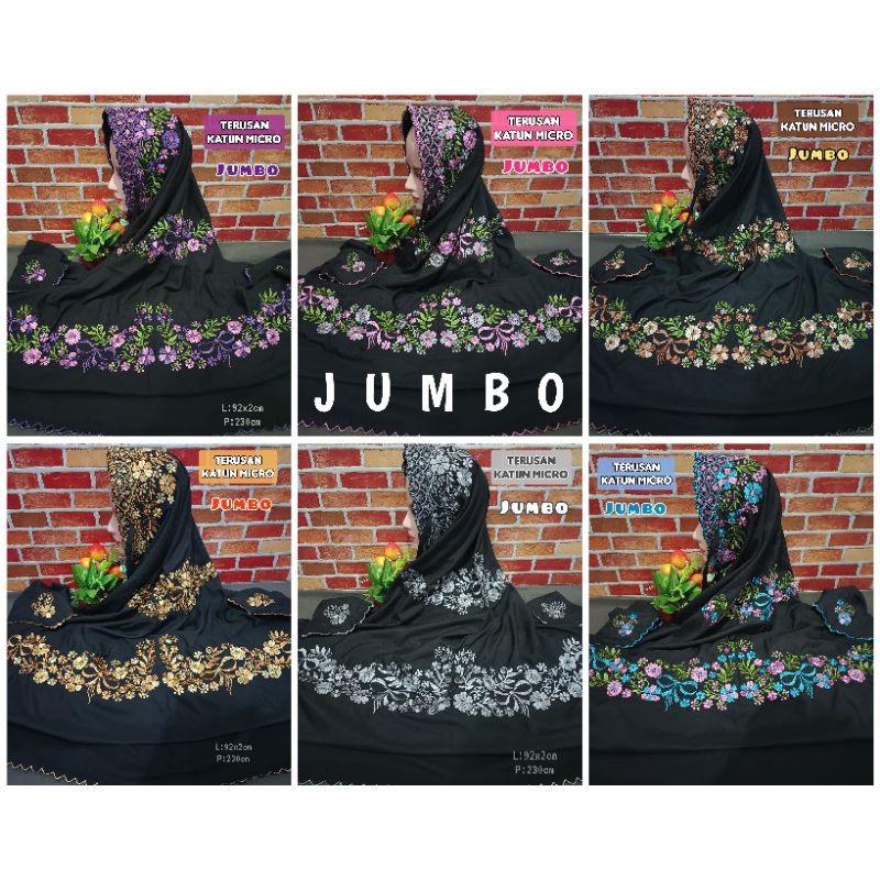 MUKENA BORDIR TERUSAN WARNA HITAM HIJAU PING UNGU JUMBO