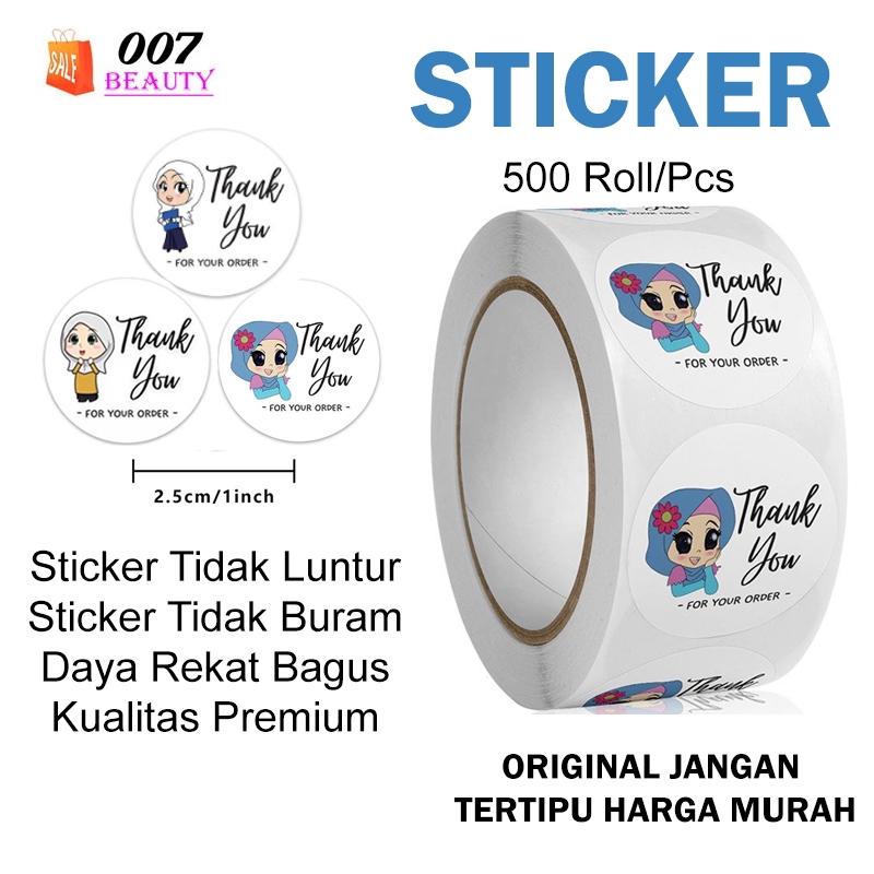

Limited Edition 1 Roll Isi 500 Pcs Sticker Custom Thank You Made With Love For Your Order Hijab 2.5 Cm