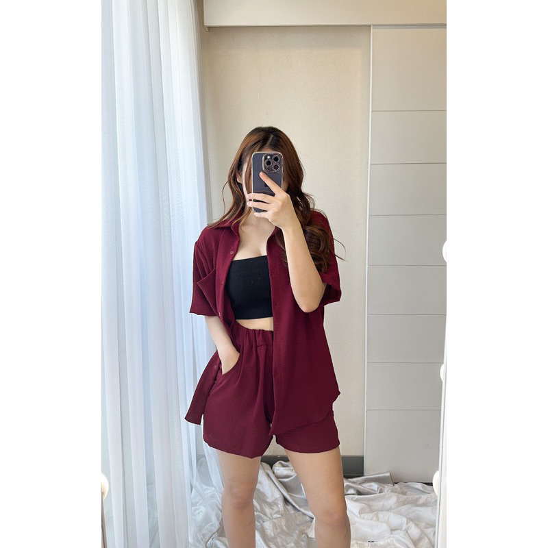 cod/stelan wanita/pakaian wanita/pakaian crinkle/set celana dan  atasan/ NS Stelan Vero
