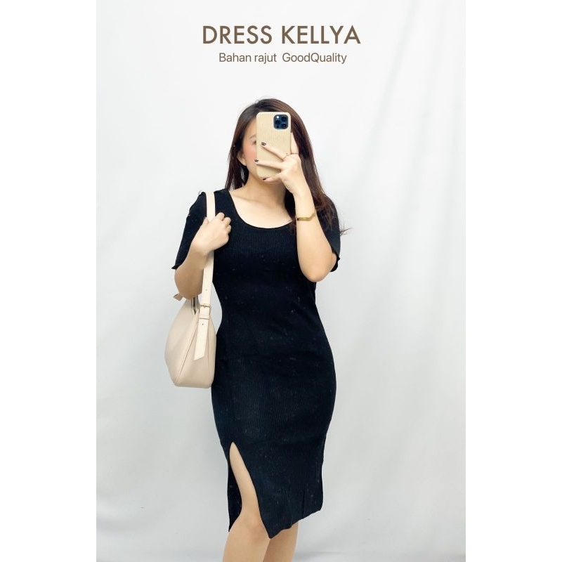 MDLV ~ DRESS KELLYA RAJUT DRESS RAJUT PANJANG SLIDE SAMPING DRESS BODYCON LONG DRESS FASHION WANITA