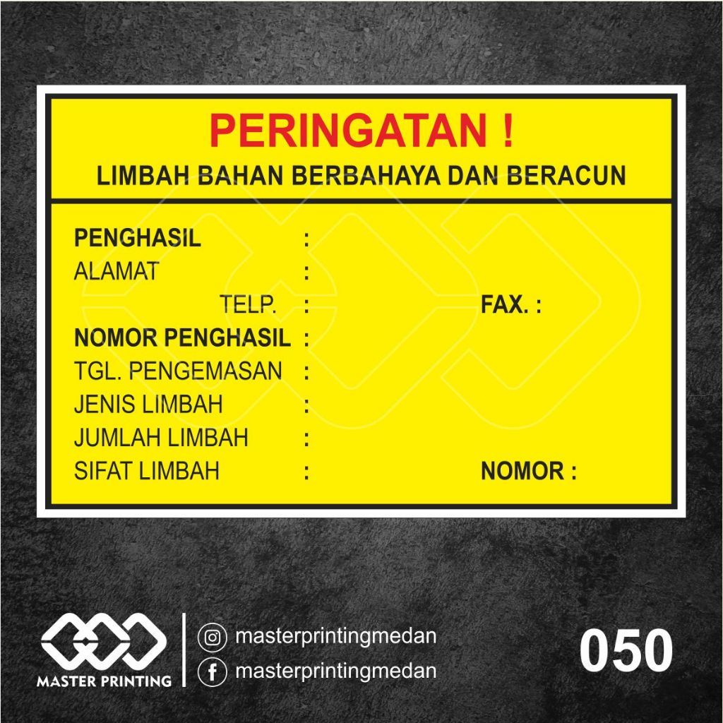 

050 - Stiker Peringatan Limbah B3 (Bahan Berbahaya dan Beracun), Tahan Air, Termurah, Bisa Custom