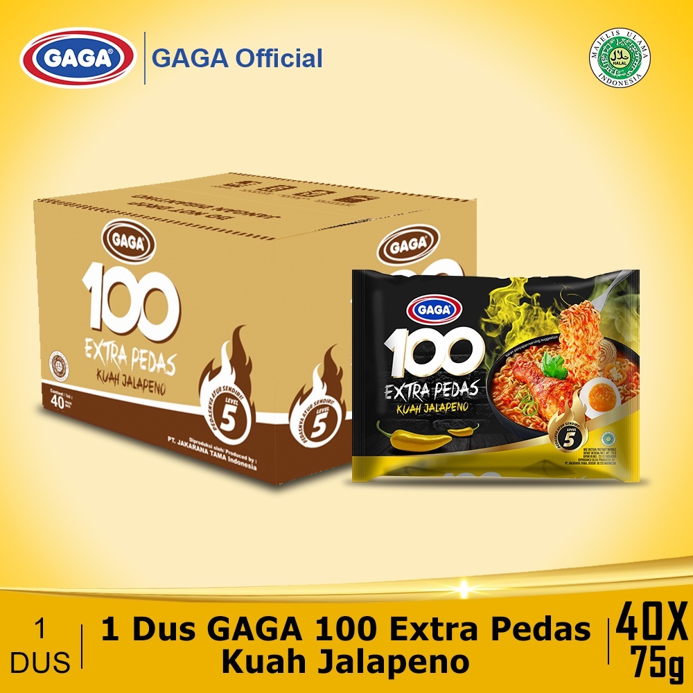 Jual Mie GAGA 100 Extra Pedas Kuah Jalapeno 75g (1 dus isi 40 pcs)
