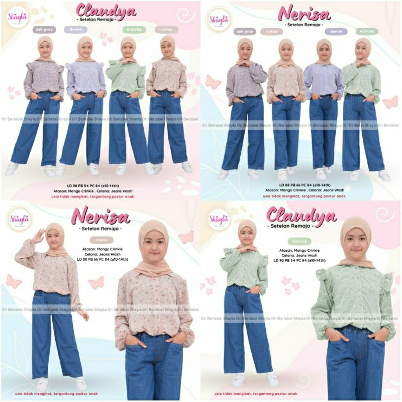 CLAUDYA / NERISHA SET TEEN KIDS usia 10-14 tahun berlabel SHAYLA // 17.10 setelan anak Remaja bahan 