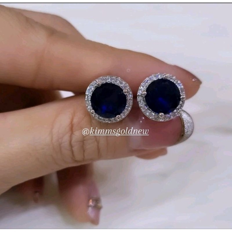 Anting tindik mewah permata biru