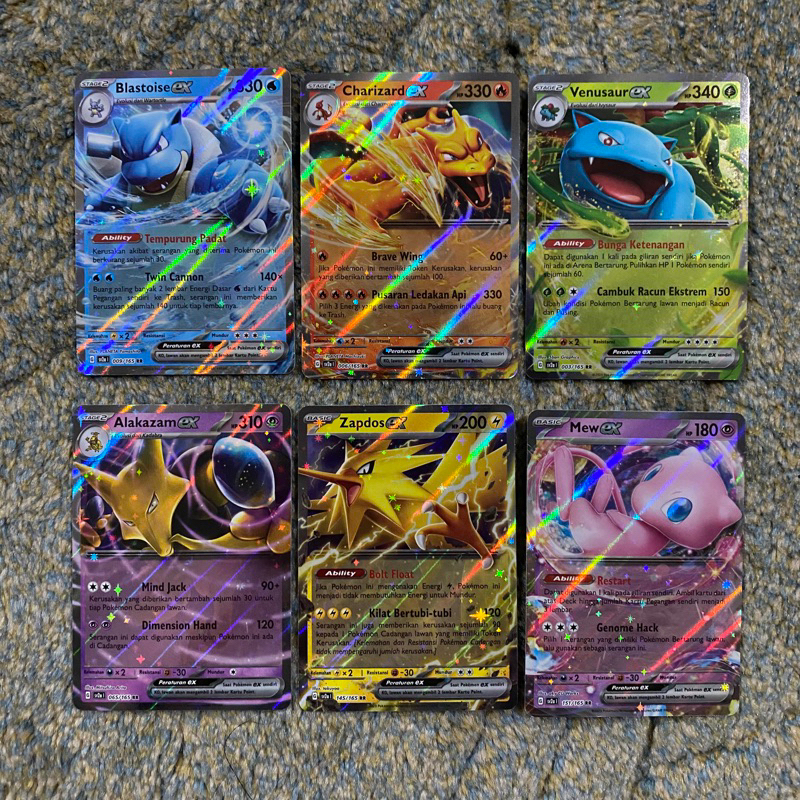 EX RR 151 pokemon tcg original indonesia sv2a charizard venusaur blastoise mew zapdos moltres kartu 